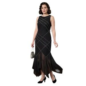 Vintage Lawrence Kazar NWT Hand Beaded Geometric Lattice Gown Black Formal Sz 10